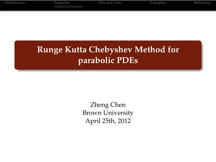 runge kutta chebyshev method for parabolic pdes