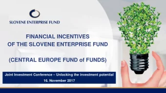 FINANCIAL INCENTIVES  OF THE SLOVENE ENTERPRISE FUND  (CENTRAL EUROPE FUND of FUNDS) Joint