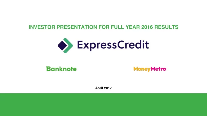 investor presentation for full year 2016 results