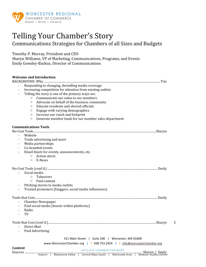 telling your chamber s story