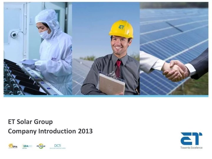 et solar group company introduction 2013 safe harbor