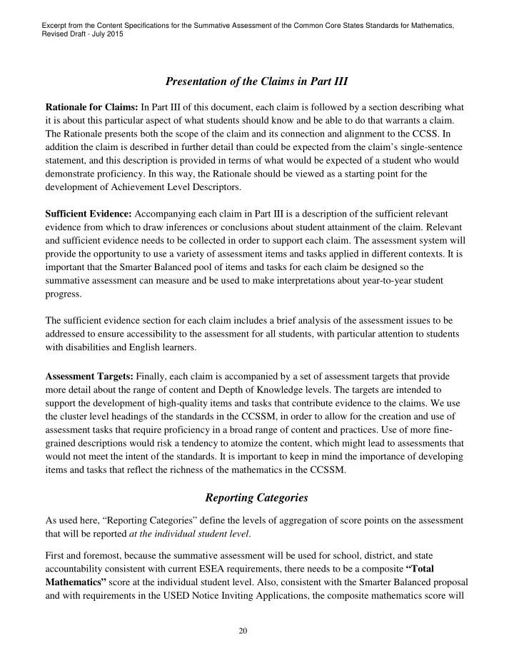 presentation of the claims in part iii rationale for