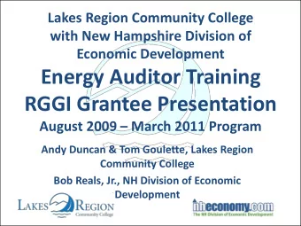 RGGI Grantee Presentation August 2009  March 2011 Program  Andy Duncan &amp; Tom Goulette, Lakes