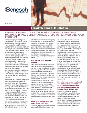 Health Care Bulletin  SPRING CLEANING  DUST OFF YOUR COMPLIANCE PROGRAM  MANUAL AND TAKE SOME