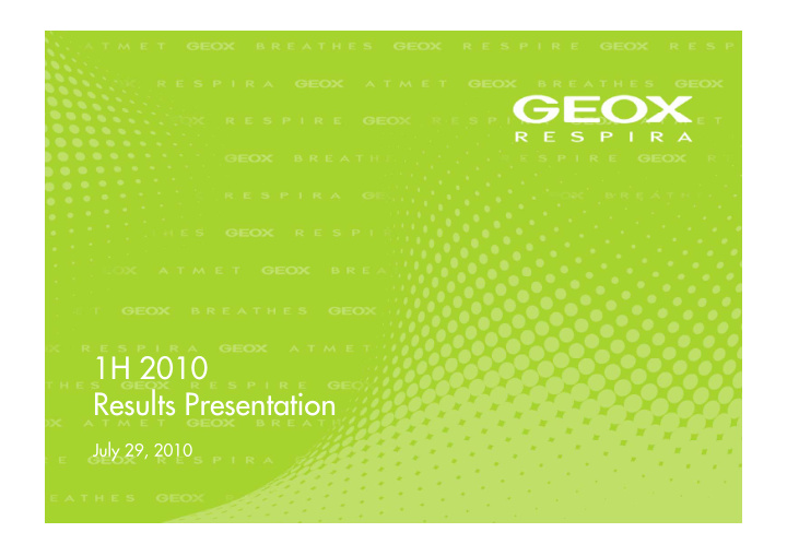 1h 2010 results presentation