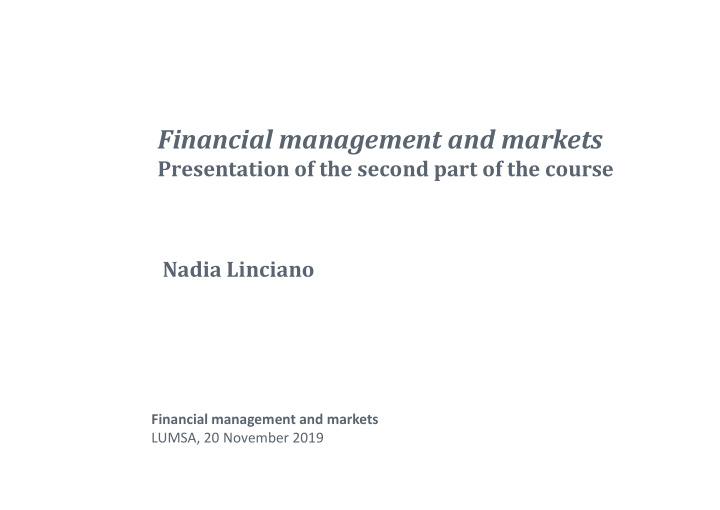 financial management and markets
