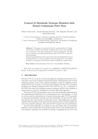 Control of Metabolic Systems Modeled with  Timed Continuous Petri Nets Roberto Ross-Len 1 ,