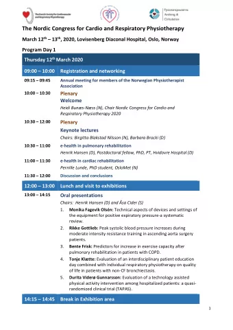 The Nordic Congress for Cardio and Respiratory Physiotherapy March 12 th  13 th , 2020,