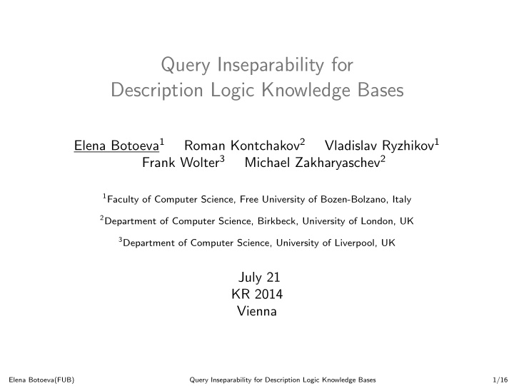 query inseparability for description logic knowledge bases