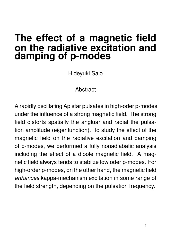 the effect of a magnetic field on the radiative