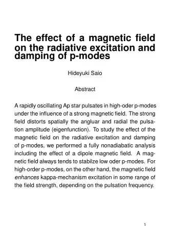 The effect of a magnetic field  on the radiative excitation and  damping of p-modes  Hideyuki Saio