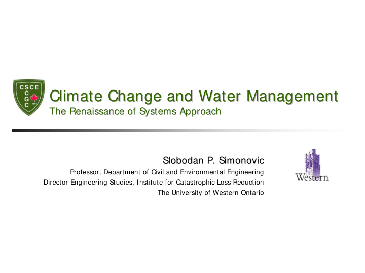 climate change and water management climate change and