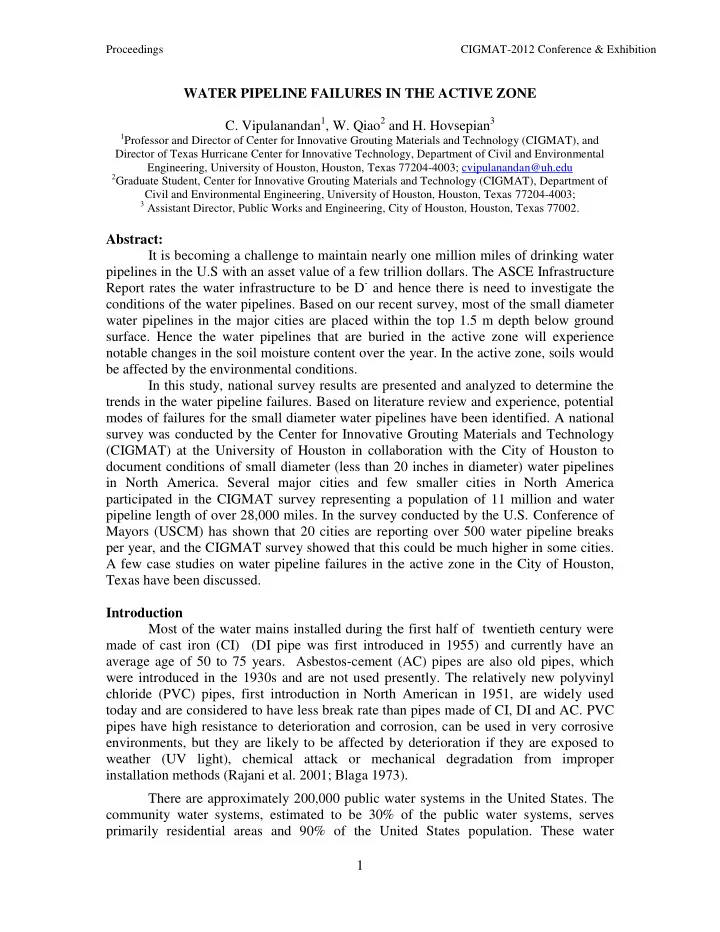 water pipeline failures in the active zone c vipulanandan