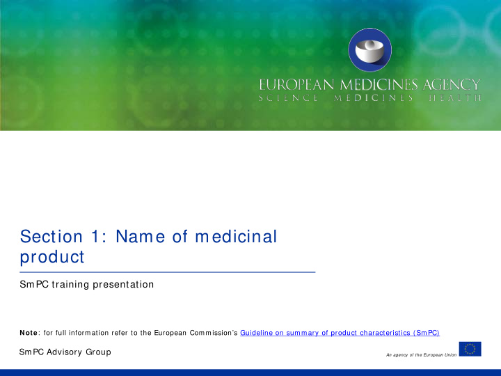 section 1 name of medicinal product