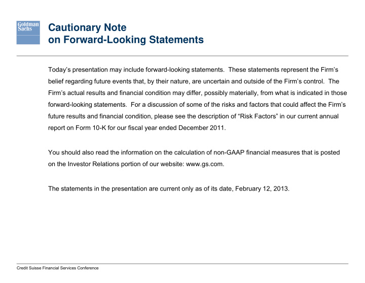 cautionary note on forward looking statements