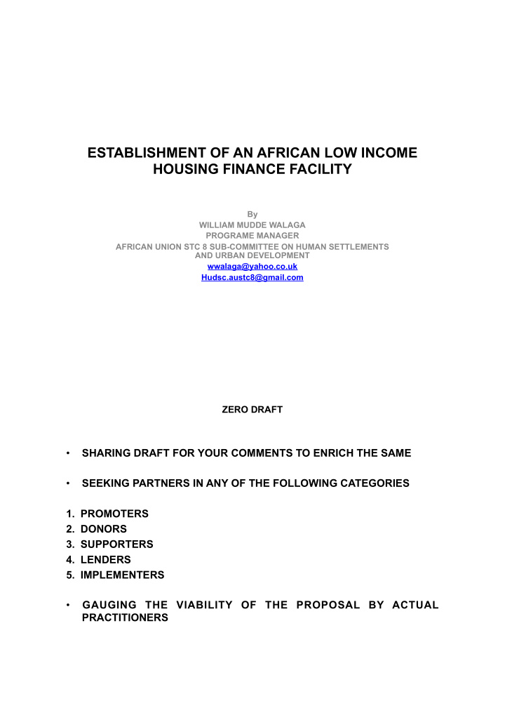 establishment of an african low income housing finance