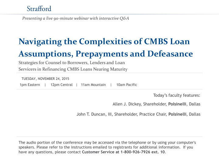 assumptions prepayments and defeasance