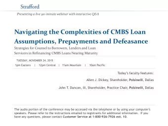 Assumptions, Prepayments and Defeasance  Strategies for Counsel to Borrowers, Lenders and Loan