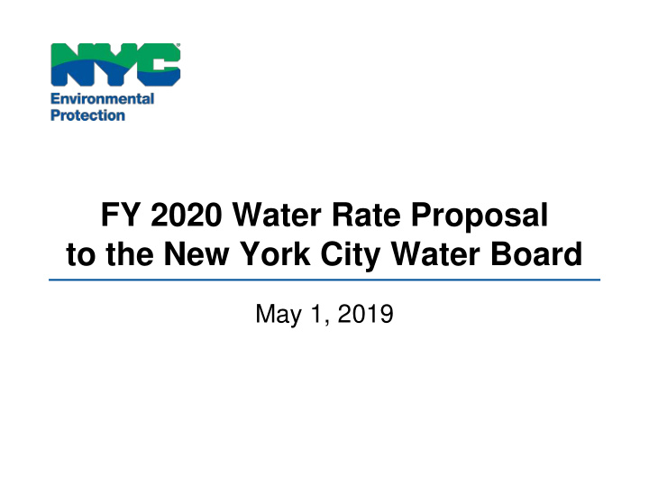 fy 2020 water rate proposal to the new york city water