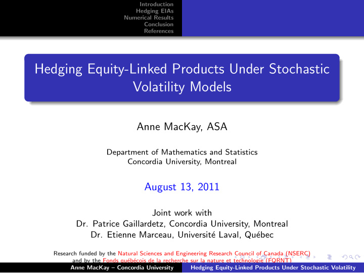 hedging equity linked products under stochastic