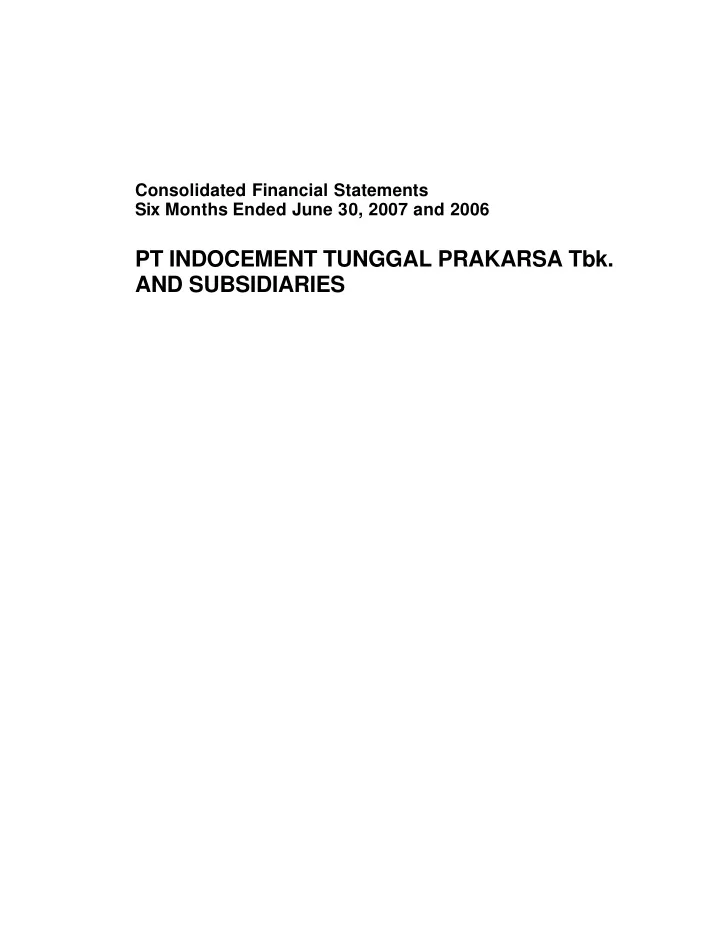 consolidated financial statements six months ended june