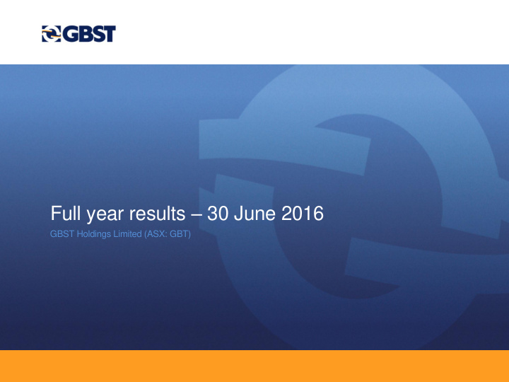 full year results 30 june 2016