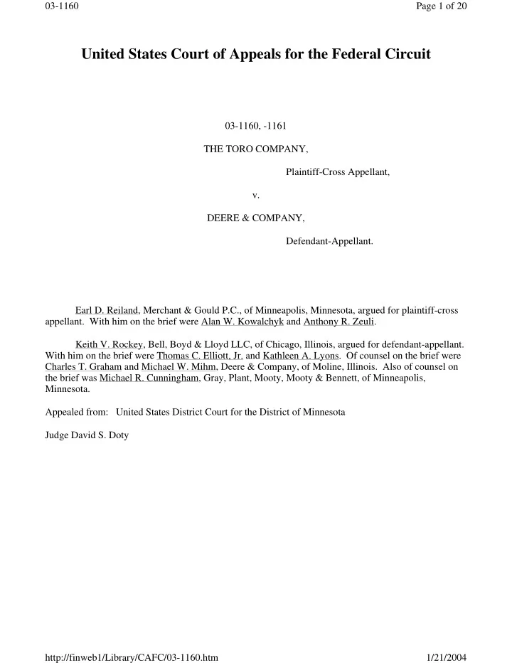 03 1160 page 3 of 20 of minnesota 1 granted deere s
