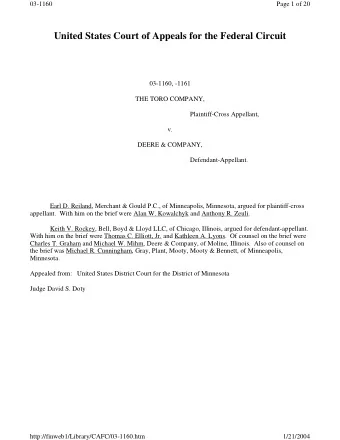 03-1160  Page 3 of 20  of Minnesota (1) granted Deeres motion for summary judgment of