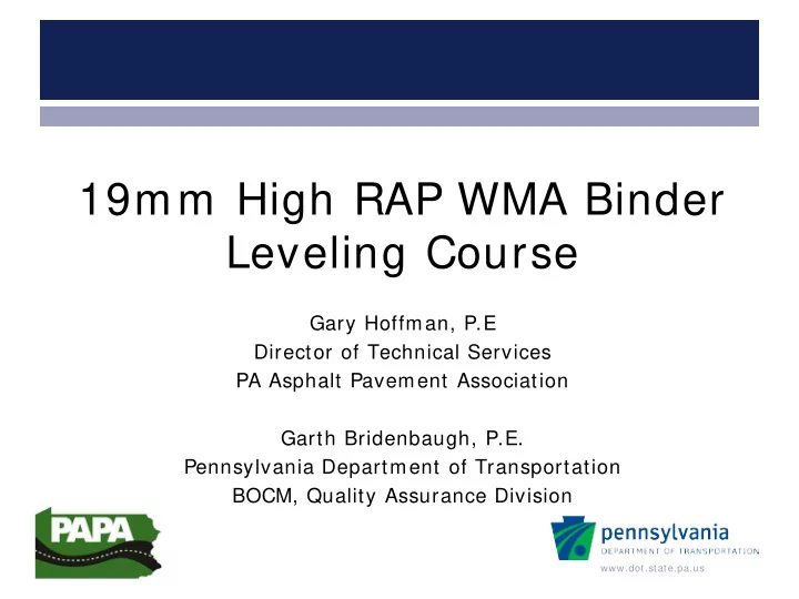 19mm high rap wma binder leveling course