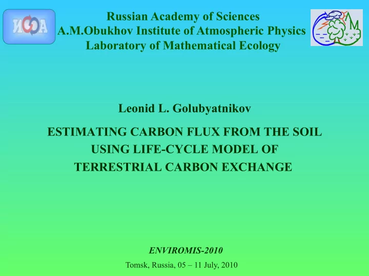 russian academy of sciences a m obukhov institute of