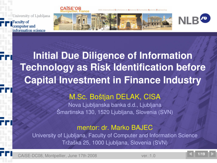 initial due diligence of information technology as risk