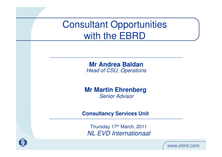consultant opportunities with the ebrd