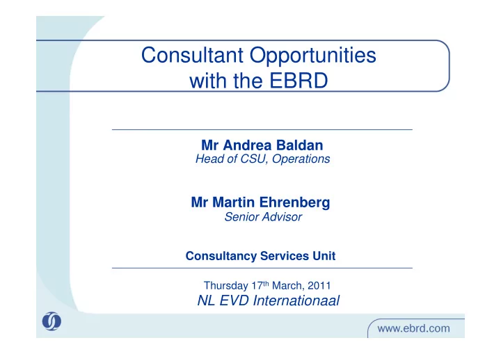consultant opportunities with the ebrd