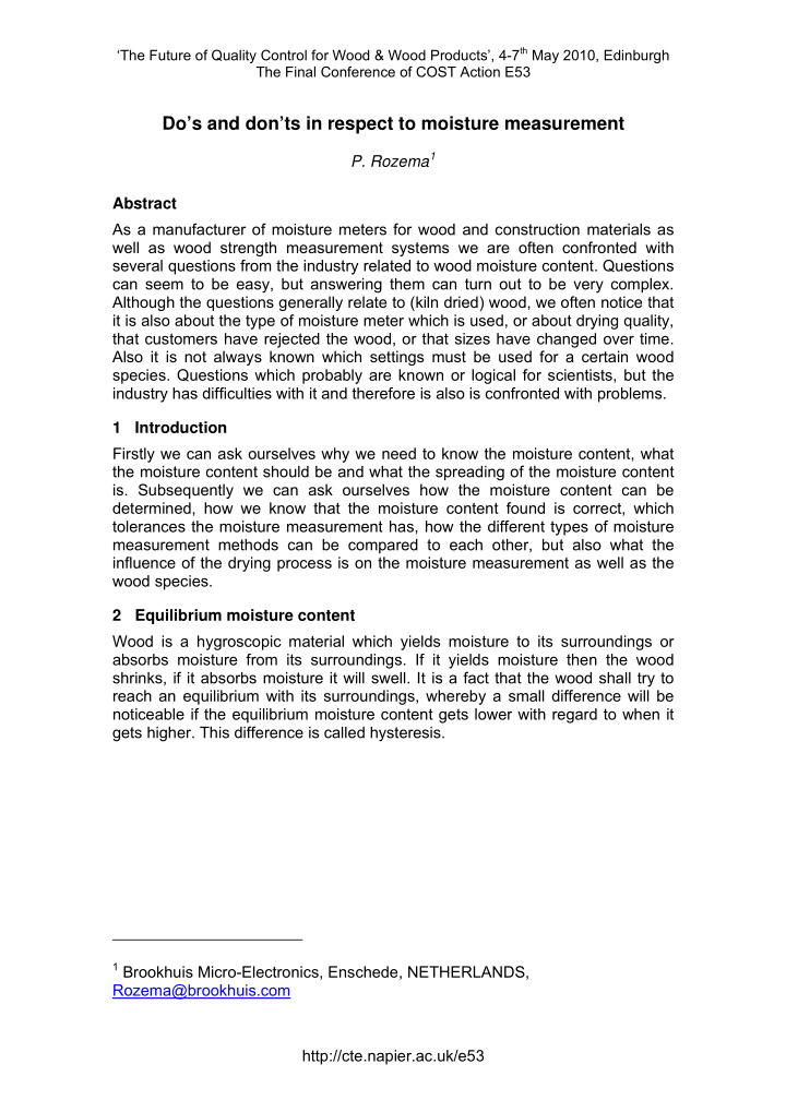 do s and don ts in respect to moisture measurement