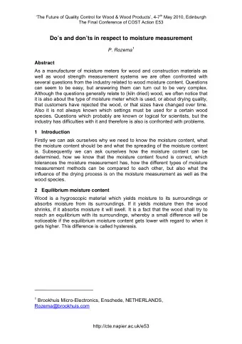 Dos and donts in respect to moisture measurement P. Rozema 1  Abstract  As a manufacturer of
