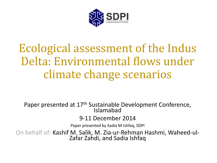 ecological assessment of the indus delta environmental