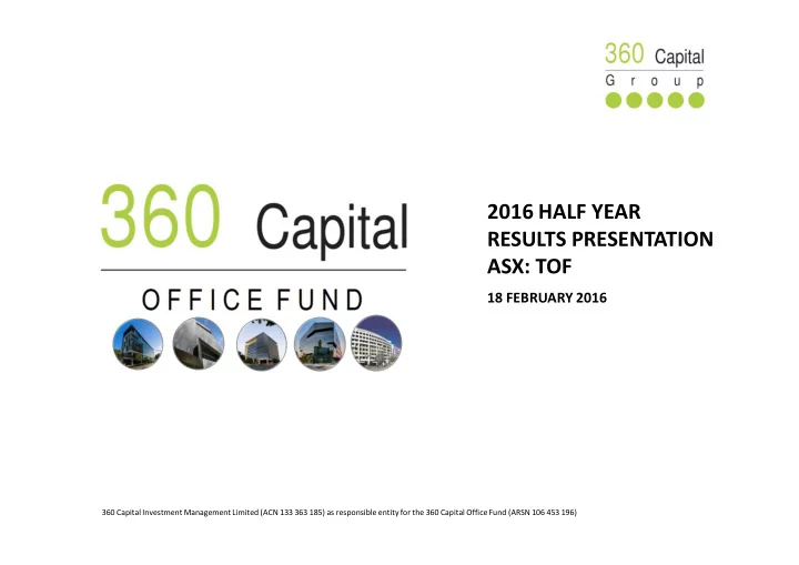 2016 half year results presentation asx tof