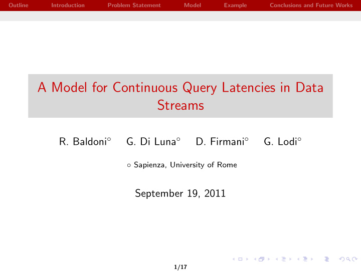 a model for continuous query latencies in data streams