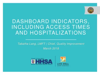 AND HOSPITALIZATIONS  Tabatha Lang, LMFT | Chief, Quality Improvement  March 2018  DASHBOARD