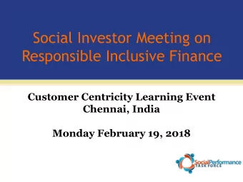 Social Investor Meeting on  Responsible Inclusive Finance  Customer Centricity Learning Event