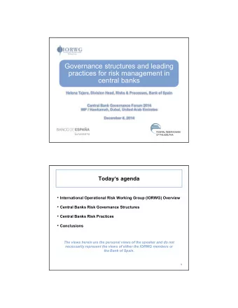 Governance structures and leading  practices for risk management in  practices for risk management