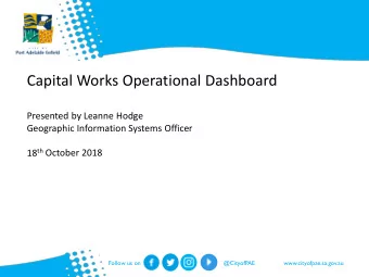 Capital Works Operational Dashboard  Presented by Leanne Hodge  Geographic Information Systems