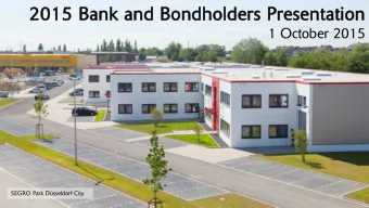 2015 Ba  2015 Bank a  nk and  nd Bo  Bondho  ndholder  ders  s Present  esentation  1 October 2015