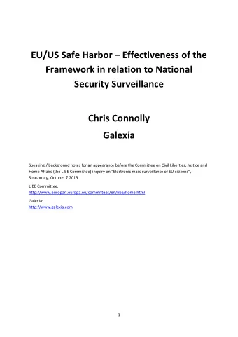 EU/US Safe Harbor  Effectiveness of the  Framework in relation to National  Security