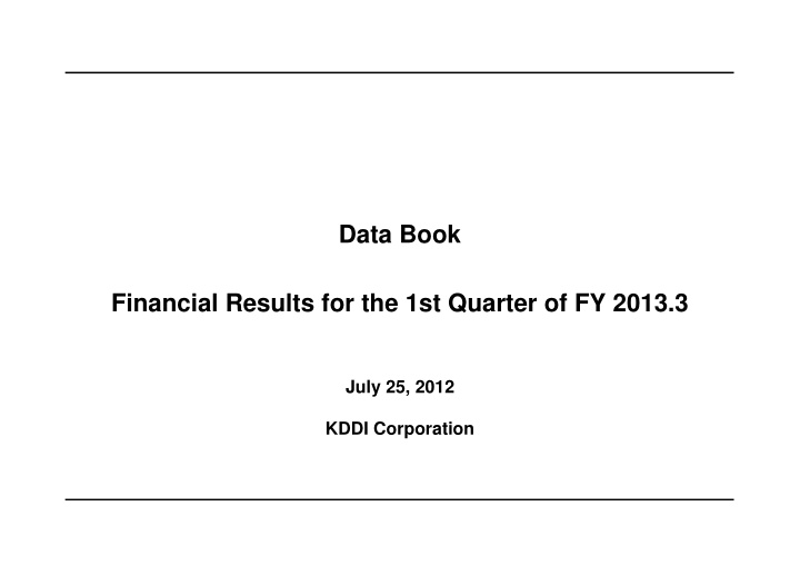 data book financial results for the 1st quarter of fy