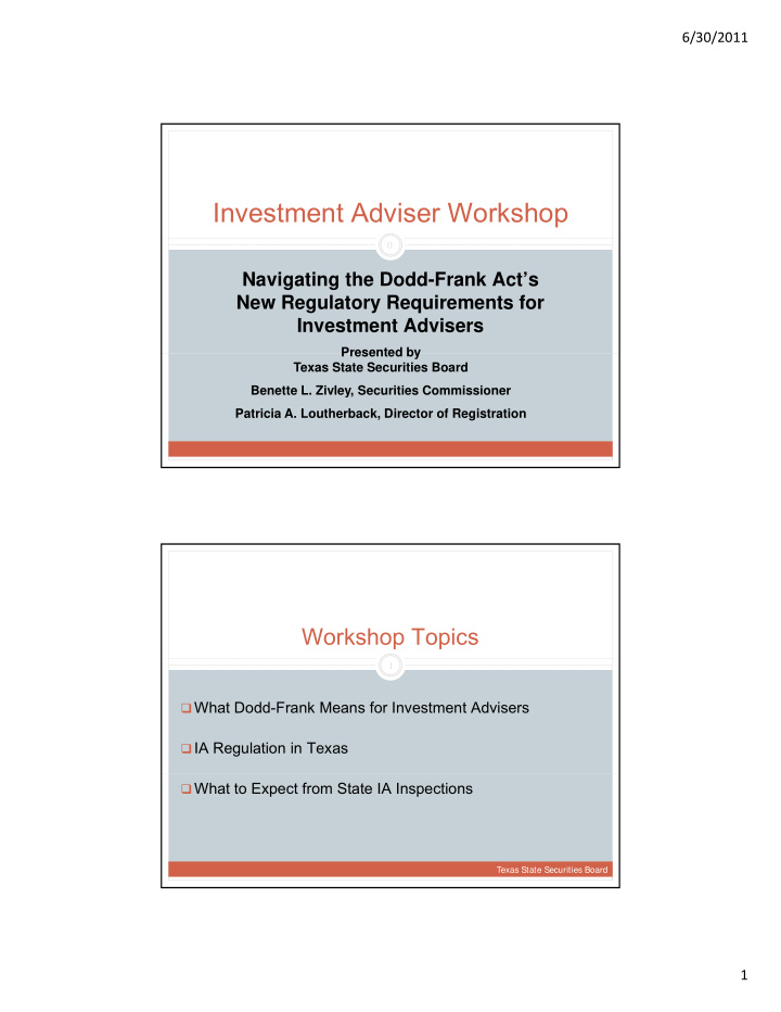 investment adviser workshop