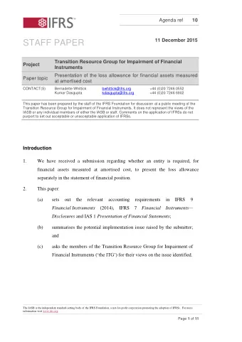 STAFF PAPER  Transition Resource Group for Impairment of Financial  Project  Instruments