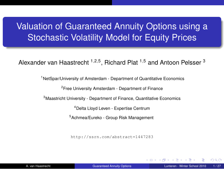 valuation of guaranteed annuity options using a