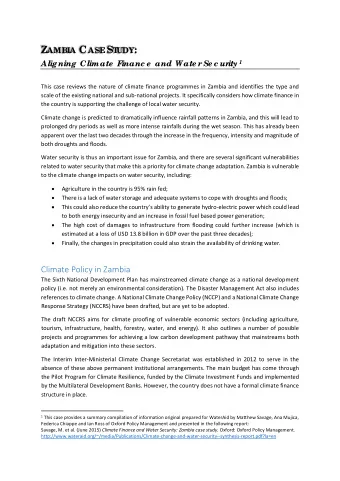 UDY :  Aligning Climate  F  inanc e  and Wate r  Se c ur ity 1  This case reviews the nature of
