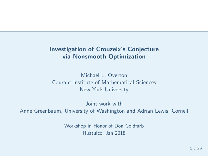 investigation of crouzeix s conjecture via nonsmooth